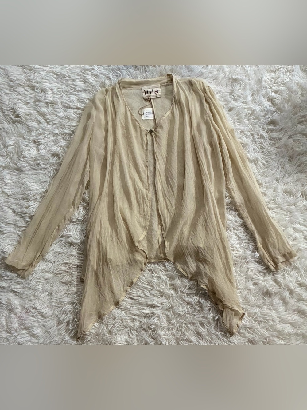 NEW ILLIA Lagenlook Fairy Boho 100% Silk Chiffon Sheer Luxury Blouse Top Beige M